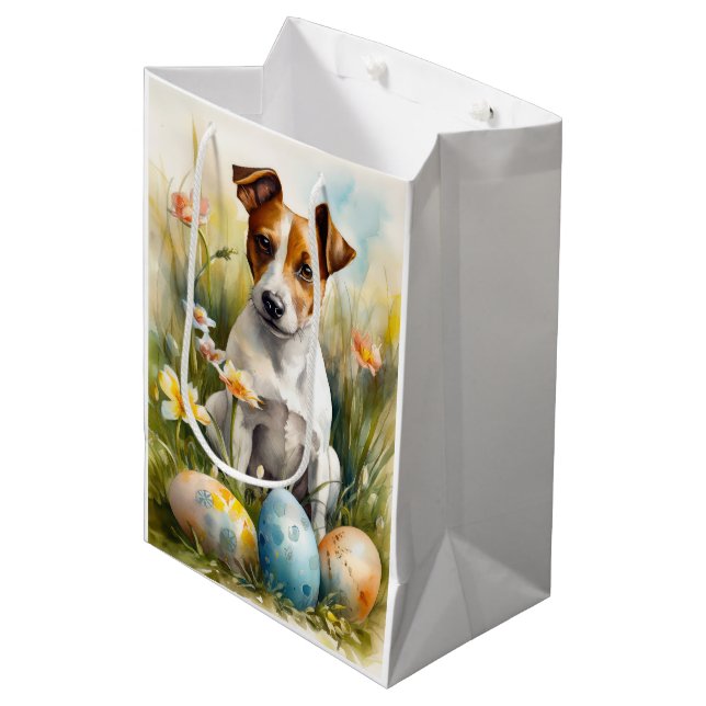 Sacola Para Presentes Média Jack Russell com Ovos de Páscoa (Frente inclinada)