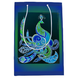 Sacola Para Presentes Média Jade Majestade Pavão verde e azul elegante