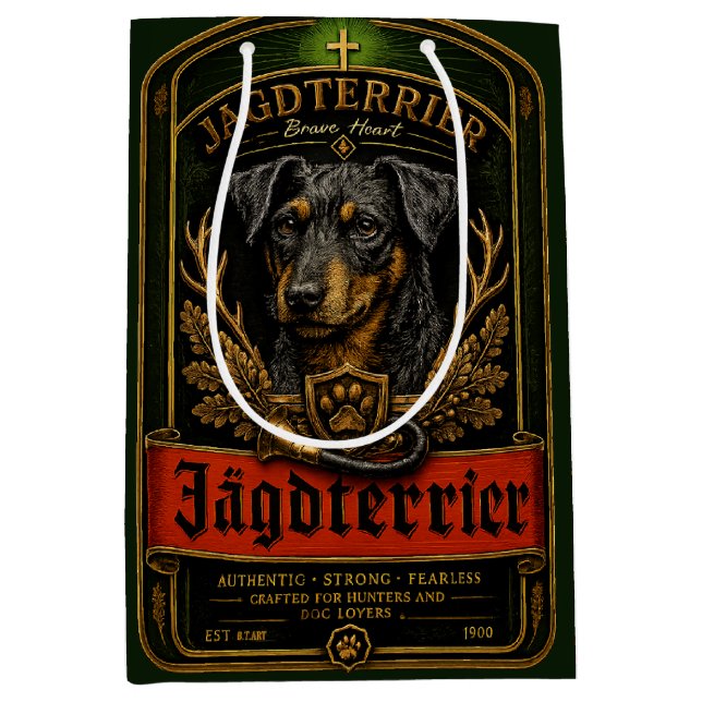 Sacola Para Presentes Média Jagdterrier, Logotipo de Caça (Frente)
