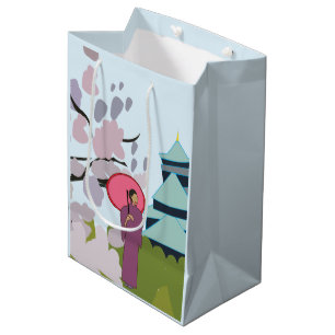 Sacola Para Presentes Média Japão Cherry Blossom Geisha Kimono Japão