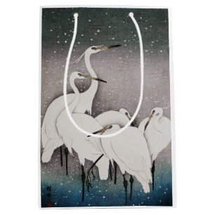 Sacola Para Presentes Média Japonês Egrets Koson Cranes Winter Snow