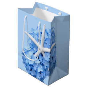 Sacola Para Presentes Média Jardim à Beira-Mar Azul Floral Parabéns