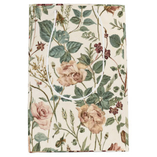 Sacola Para Presentes Média Jardim de Campo Floral Botânico Vintage