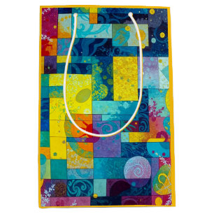 Sacola Para Presentes Média Jardim de Sangue Cósmico: Mosaico Abstrato dos Son