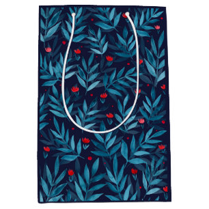 Sacola Para Presentes Média Jardim noturno de aquarelas - turquesa, azul e ver