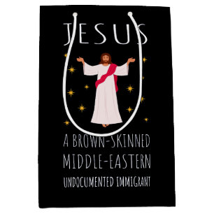Sacola Para Presentes Média Jesus Imigrante Indocumentado de Pele Morena I