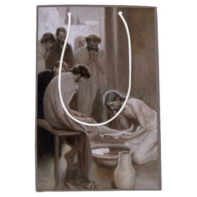 Sacola Para Presentes Média Jesus Lavando os Pés de Seus Discípulos (Frente)