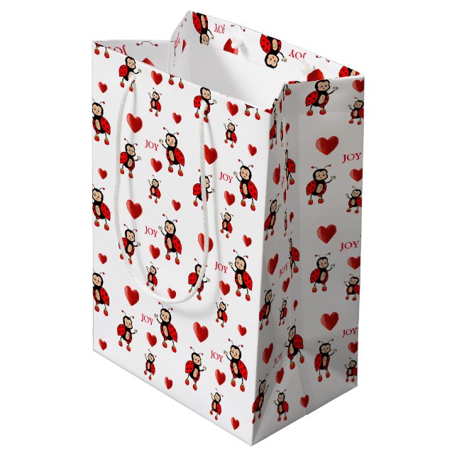 Sacola Para Presentes Média Joaninhas Fofas em Branco (Verso inclinado)