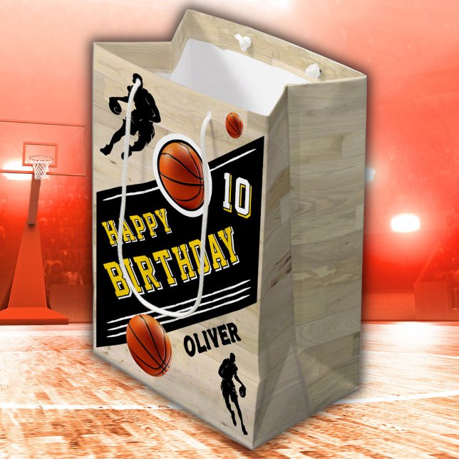 Sacola Para Presentes Média Jogador de Bola Moderno de Basquete Themed Birday (Criador carregado)