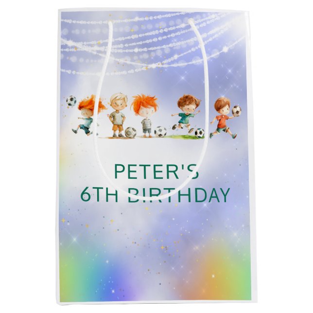 Sacola Para Presentes Média Jogo de aniversário de futebol de magia (Frente)