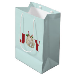 Sacola Para Presentes Média Joy Christmas Sand Dollar Holly Berries Coastal