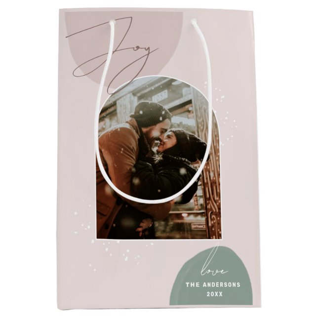 Sacola Para Presentes Média Joy Natal | Pacote de Férias de Foto Moderno (Frente)