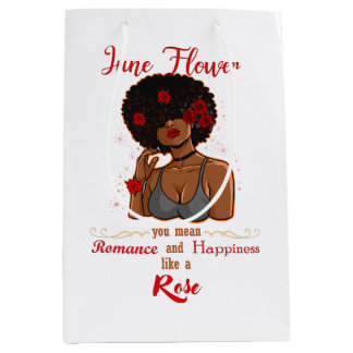 Sacola Para Presentes Média June Flower Rosa Black Birthday Queen Melanin