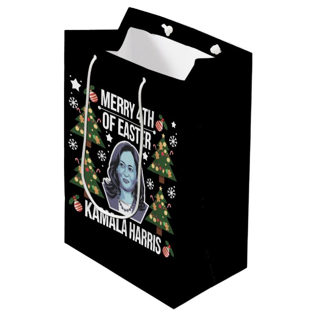 Sacola Para Presentes Média Kamala Harris Papais noeis De Natal Feliz 4° Pásco (Frente inclinada)