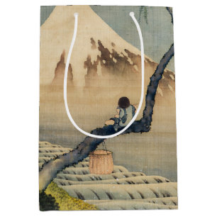 Sacola Para Presentes Média Katsushika Hokusai - Menino Vivendo o Monte Fuji