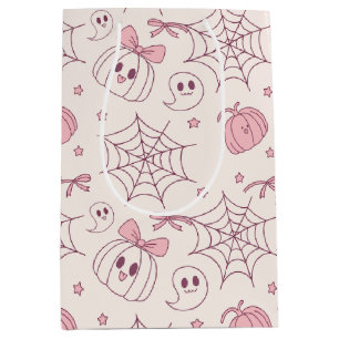 Sacola Para Presentes Média Kawaii Pink Halloween Fantasmas & Pumpkin (2)