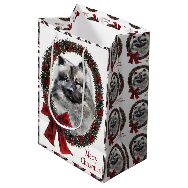 Sacola Para Presentes Média Keeshond Christmas (Frente inclinada)