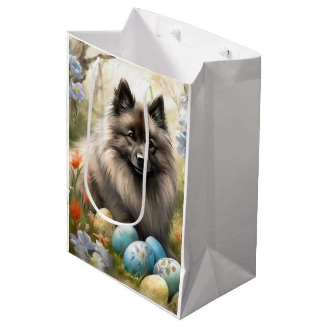 Sacola Para Presentes Média Keeshond com Ovos de Páscoa (Frente inclinada)
