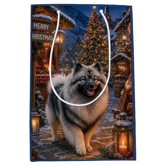 Sacola Para Presentes Média Keeshond Férias  (Frente)