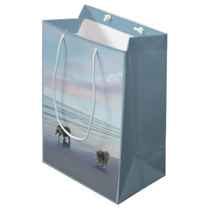 Sacola Para Presentes Média Keeshonds na Arte de Cão de Pintura em Seashore