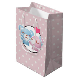 Sacola Para Presentes Média KIssing Bears em Bolinhas Cute e Kawaii