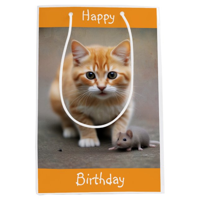 Sacola Para Presentes Média Kitten and Mouse  (Frente)