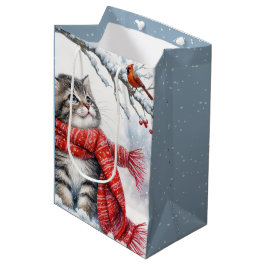 Sacola Para Presentes Média Kitten Natal Com Cardeal Vermelho