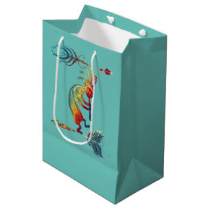 Sacola Para Presentes Média Kokopelli Americano Nativo Com Duas Penas 1