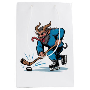 Sacola Para Presentes Média Krampus Assustador Jogando Hóquei no Gelo Natal