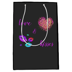 Sacola Para Presentes Média Lábios Coloridos Com Amor E Beijos