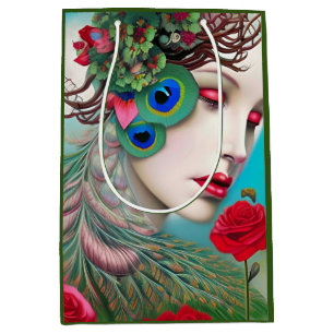 Sacola Para Presentes Média Lábios vermelhos e Rosa de Peacock
