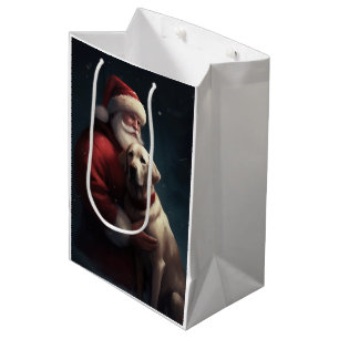 Sacola Para Presentes Média Labrador com Papai Noel Natal Festivo
