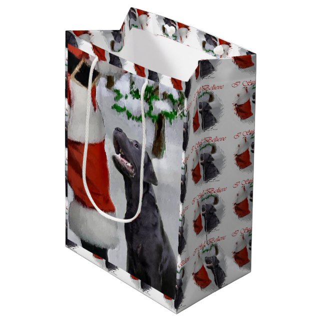 Sacola Para Presentes Média Labrador Retriever Acredite no Natal (Frente inclinada)