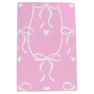 Sacola Para Presentes Média laço coquete rosa e branco