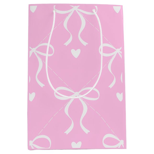 Sacola Para Presentes Média laço coquete rosa e branco (Frente)