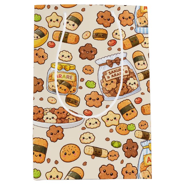 Sacola Para Presentes Média Lanche kawaii sakura arare (Frente)