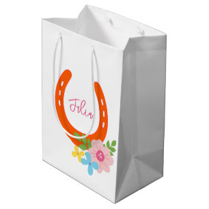 Sacola Para Presentes Média Laranja Ferradura Cor-de-rosa Flores