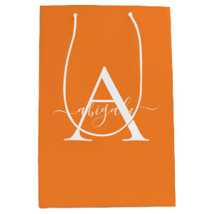 Sacola Para Presentes Média Laranja Tangerina Monogramada Elegância Minimali