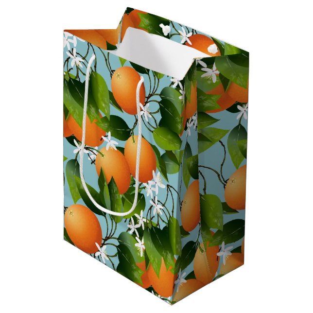 Sacola Para Presentes Média Laranjas Fruta Citrus Floral (Frente inclinada)