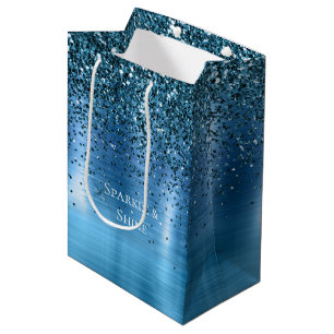 Sacola Para Presentes Média Largura Azul Aqua Metálico