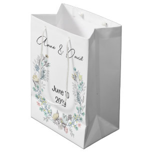 Sacola Para Presentes Média Laurel de Watercolor de Casamento com Nomes