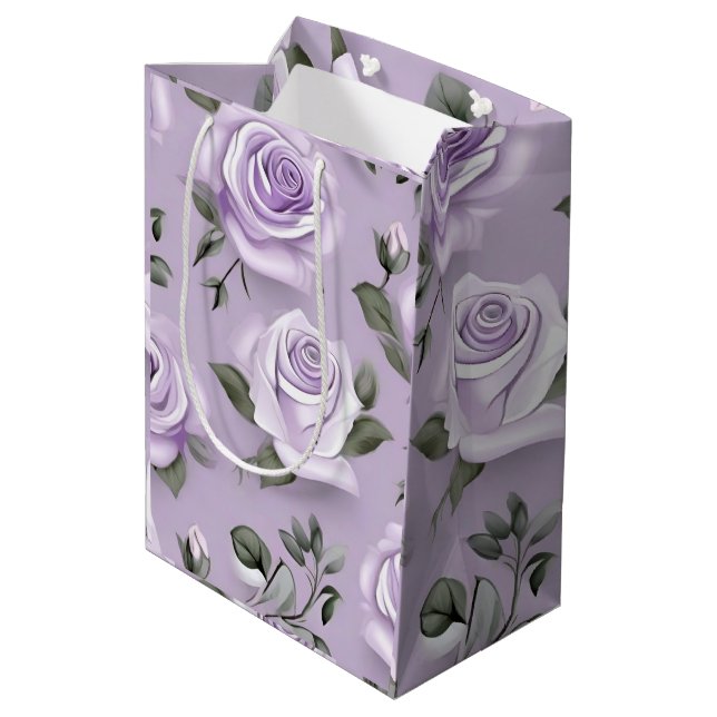 Sacola Para Presentes Média Lavanda e bolsa de presente de casamento branco (Verso inclinado)