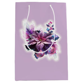 Sacola Para Presentes Média Lavanda E Poinsettia Rosa