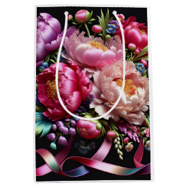 Sacola Para Presentes Média Lave peônias com fita rosa, por Natasha Us