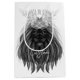 Sacola Para Presentes Média Leão Negro com Coroa e Monograma