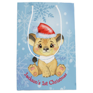 Sacola Para Presentes Média Leão Personalizado 1rua Natal Menino Azul