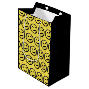 Sacola Para Presentes Média Legal Sleep Happy Smiling padrão facial amarelo