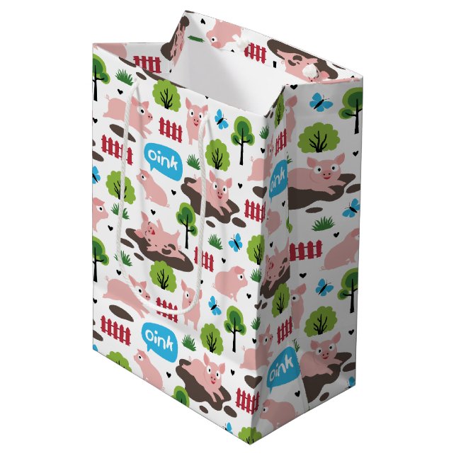 Sacola Para Presentes Média Leitões Felizes No Saco De Presente Médio De Lama (Frente inclinada)