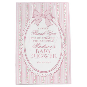 Sacola Para Presentes Média Lembrancinhas de Chá de Bebê Floral Vintage Rosa C