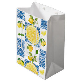 Sacola Para Presentes Média Lemon Mediterranean French Country Tile Pattern